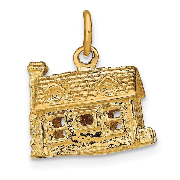 14k Yellow Gold 3D House Pendant - Picture 3 of 6